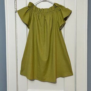 Blue Blush avocado green ruffle boat neck off shoulder mini dress size small